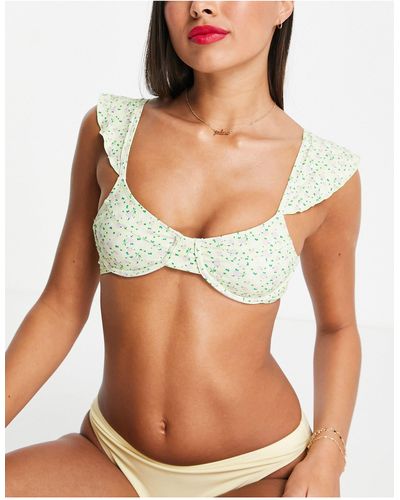 Daisy Street Underwire Bikini Top With Frill Trim - Green
