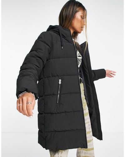 ONLY Longline Padded Hooded Coat - Black