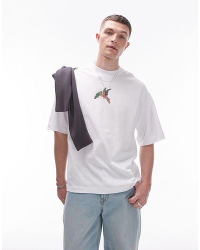 TOPMAN Premium Extreme Oversized Fit T-shirt With Front And Back Parrots Print - Grey