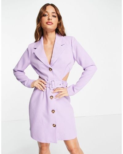 Y.A.S Exclusive Tailored Blazer Mini Dress With Cut Out Back And Belt - Purple