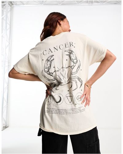 Miss Selfridge Horoscope Cancer Oversized T-shirt - Natural