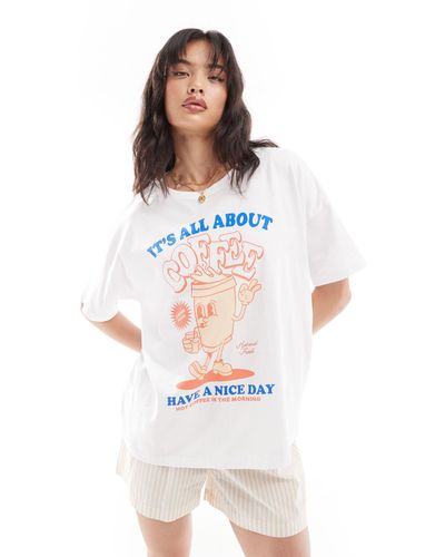 Noisy May Oversize T-shirt With Coffee Print - White