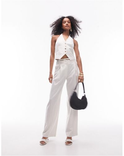 TOPSHOP Co-ord Stripe Linen Trouser - White