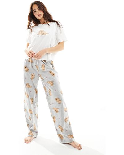 New Look 'let's Sleep In' Trouser Pyjama Set - White