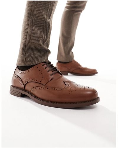 Truffle Collection Wide Fit Formal Lace Up Brogues - Brown