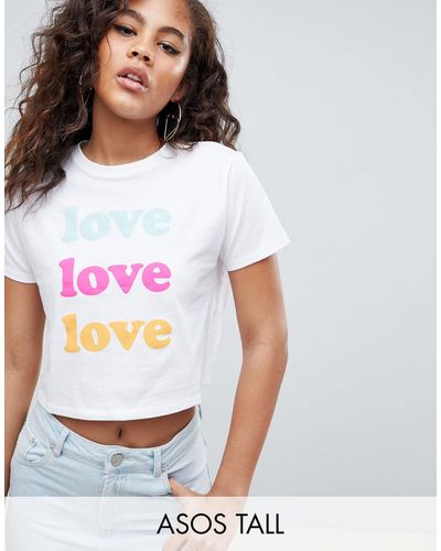ASOS Asos Design Tall Crop T-shirt With Love Print - White