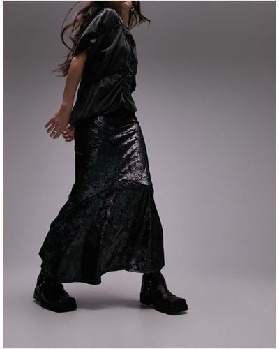 TOPSHOP Crushed Velvet Fishtail Maxi Skirt - Black