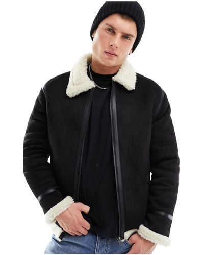Only & Sons Faux Suede Aviator Jacket With Borg Lining - Black