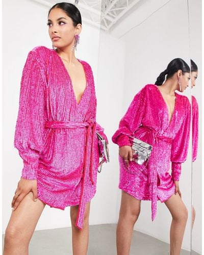 ASOS Sequin Wrap Mini Dress - Pink