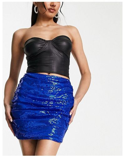 Naanaa Sequin Ruched Mini Skirt - Blue