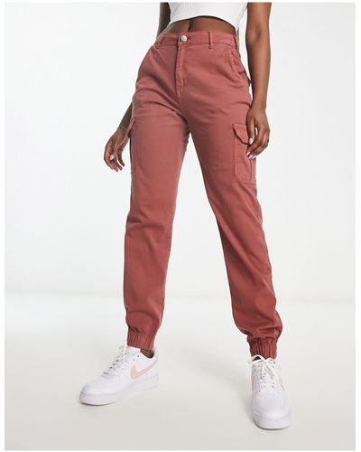 Urban Classics Pantaloni cargo a vita alta color terracotta - Rosso