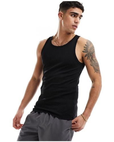 New Look Muscle Fit Rib Vest - Black