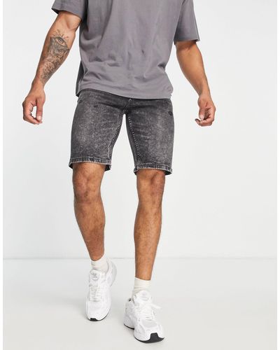Only & Sons Tapered Denim Shorts With Rips - Grey