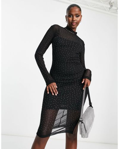 Collective The Label Exclusive Sheer Mesh Diamante Midi Dress - Black