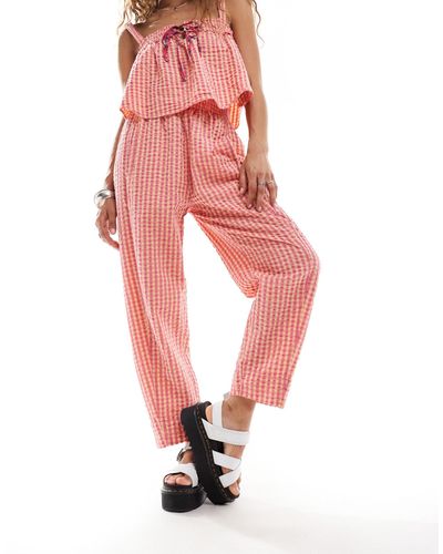 Free People Gingham Slouchy Trousers - Red