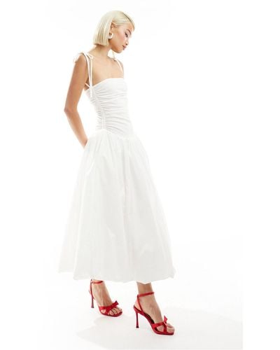 Amy Lynn Alexa Shoulder Tie Puffball Midi Dress - White