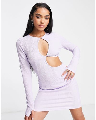 Naanaa Cut Out Mini Dress With Textured Fabric-purple - White