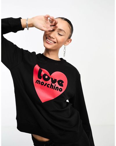 Love Moschino Felpa nera con logo a forma di cuore - Nero