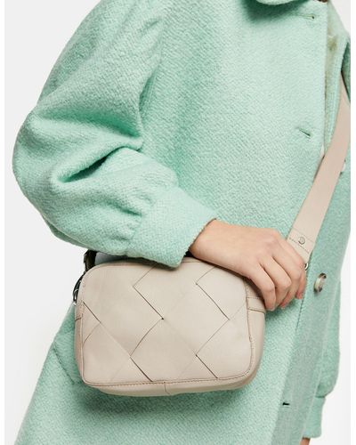 TOPSHOP Woven Leather Crossbody Bag - Natural