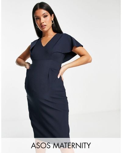 ASOS Asos Design Maternity Angel Sleeve Midi Pencil Dress - Blue
