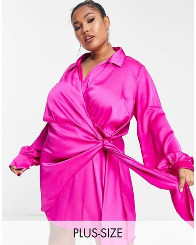 Never Fully Dressed Satin Wrap Mini Dress - Pink