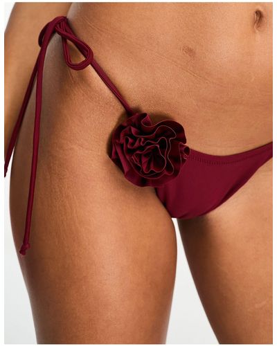 Candypants Tie Side Bikini Bottoms With Corsage Detail - Pink