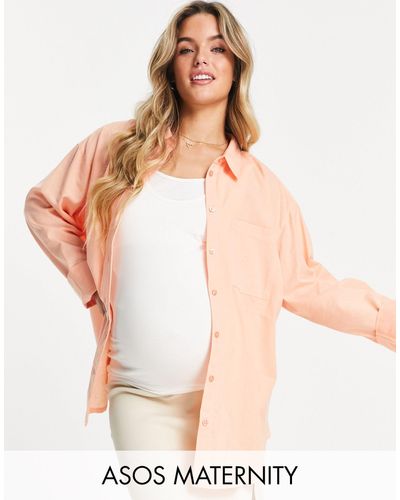 ASOS Asos Design Maternity - Oversized Linnen Overhemd Met Lange Achterkant - Oranje