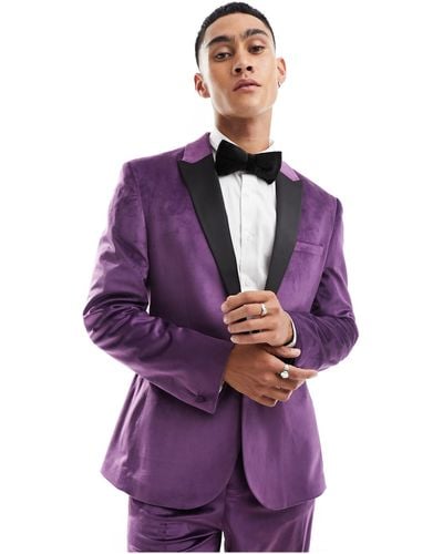 ASOS Skinny Velvet Tuxedo Suit Jacket - Purple
