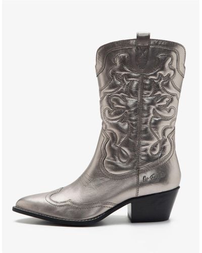 OFF THE HOOK Soho Knee Leather Cowboy Boots Calf Boots - Grey