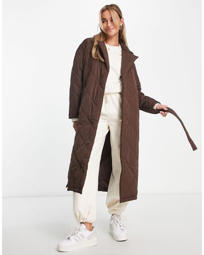 New Look Quilted Belted Trench Coat - Brown