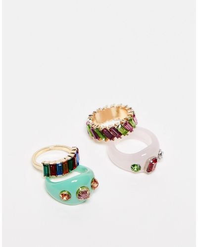 Skinnydip London Confezione da 4 anelli multicolore con gemme - Bianco