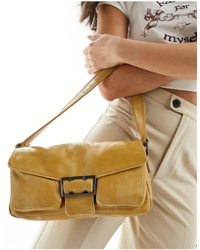Pull&Bear Faux Leather Shoulder Bag With Buckle - Brown