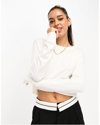 Stradivarius Knitted Cropped Sweater - White