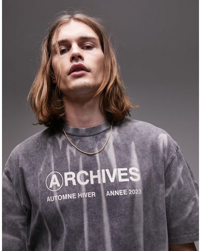 TOPMAN T-shirt oversize slavato con stampa "archives" - Grigio