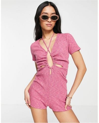 ASOS Space Dye Cut Out Ruched Playsuit - Pink