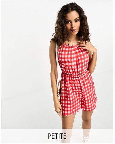 Pieces Tie Sleeve Playsuit - Red