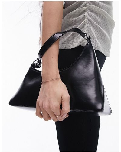 TOPSHOP Sonia - sac porté épaule asymétrique à détail chaîne - Noir