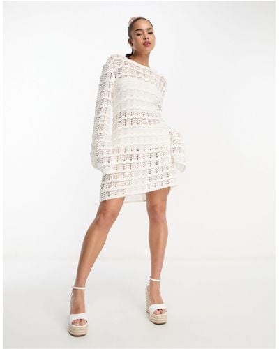 Style Cheat Crochet Tie Back Mini Dress - White