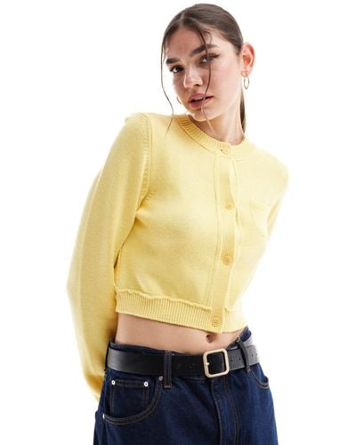 ASOS Crew Neck Cropped Cardigan With Pocket - Yellow