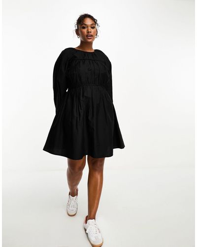 ASOS Asos Design Curve Cotton Poplin Mini Dress With Ruched Bust - Black
