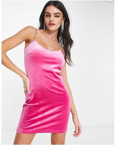 Mango Velvet Mini Dress With Diamante Straps - Pink
