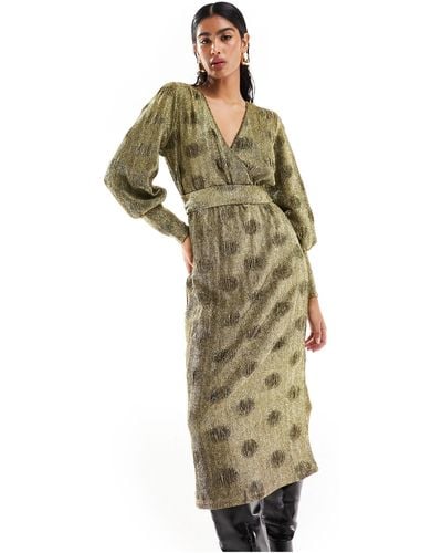 Y.A.S Robe mi-longue plissée et texturée à paillettes - doré - Vert