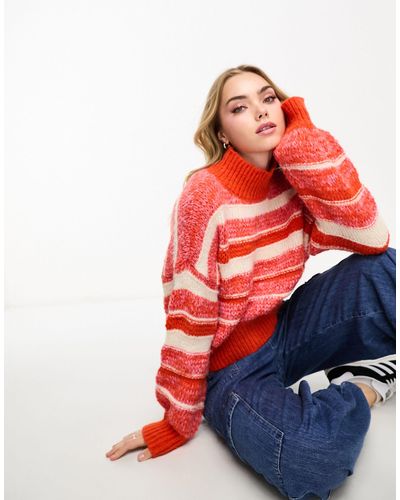 Vero Moda High Neck Stripe Sweater - Orange