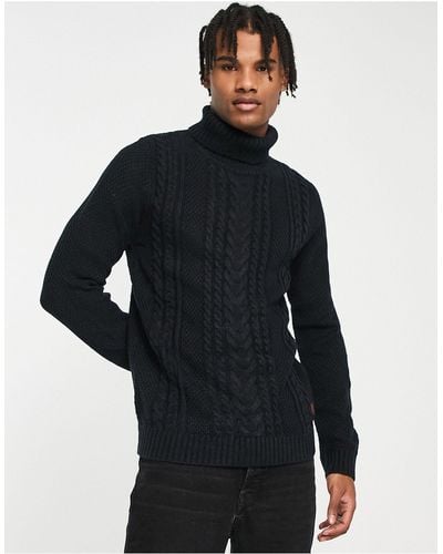 Jack & Jones Originals Chunky Cable Knit Roll Neck Sweater - Black