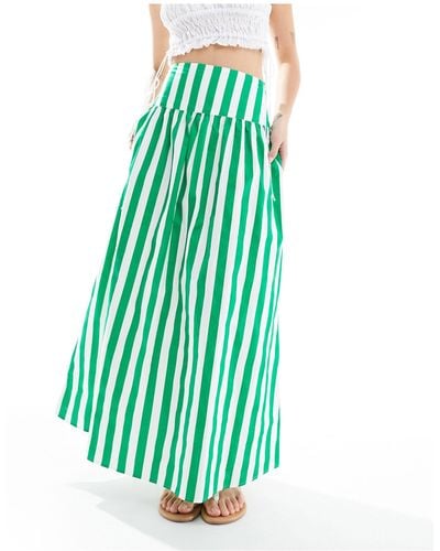 ASOS Dropped Waist Cotton Poplin Maxi Skirt - Green