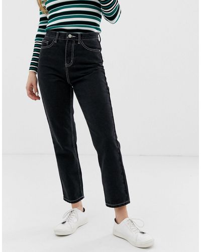ONLY Mom jeans neri con cuciture a contrasto - Nero