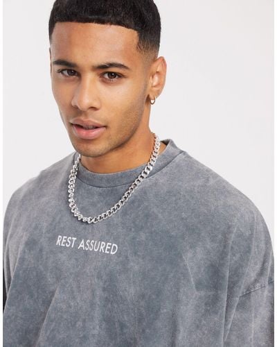 ASOS Oversized Heavyweight T-shirt With Small Chest Text Print - Gray