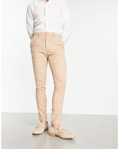 ASOS Pantalon élégant super skinny en laine mélangée à petits carreaux - camel - Blanc