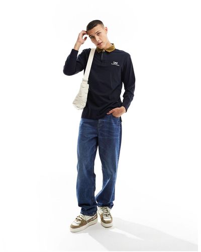 Lee Jeans Varsity Logo Relaxed Fit Rugby Polo - Blue