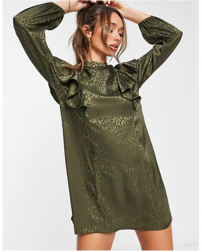 River Island Satin Jacquard Mini Dress - Green
